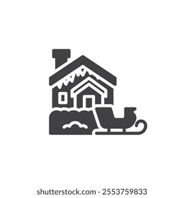 North Pole house vector icon. filled flat sign for mobile concept and web design. Santa home and Sleigh glyph icon. Symbol, logo illustration. Vector graphics