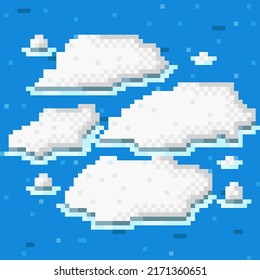 North Pole landscape pixel art. Vector illustration.