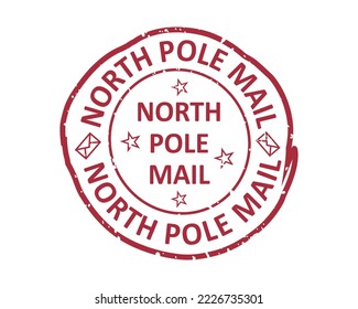 North Pole mail grunge rubber stamp design with white background