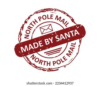 North Pole mail made by Santa grunge rubber stamp design with white background