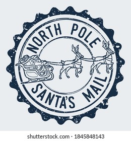 North Pole Mail Santa Claus Vector Stamp Round Design illustration Silhouette.