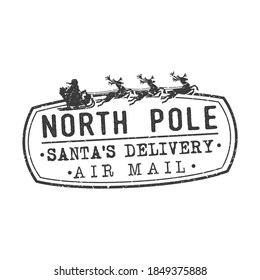 North Pole Mail Santa Claus Vector Stamp Round Design illustration Silhouette.