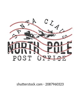 North Pole Mail Santa Claus Vector Stamp. Post Office Round Design illustration Silhouette.