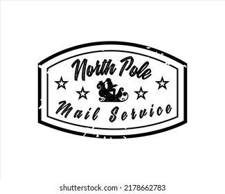 North Pole Mail Service grunge rubber stamp design with white background