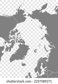 North Pole Map vector. Gray similar North Pole map blank with borders of all countries on transparent background.  High quality North Pole map.   Vector illustration EPS10.