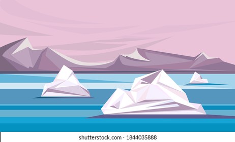 North Pole with melting ice. Arctic Ocean.