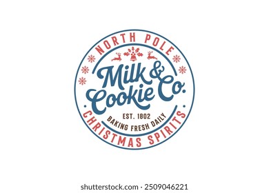 North Pole Milk and Cookie Co, vintage Christmas sign T shirt Design