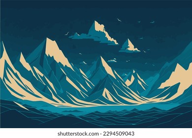 Nordpol, Ozean. Menschen im Ozean. Eisberge im Ozean. Frostes Meer. Vektorgrafik von Eisschollen im Ozean.