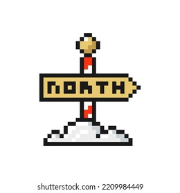 North pole pointer icon in pixel art design isolated on white background, Christmas and New Year vector sign symbol.