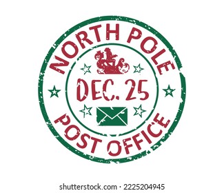 Nordpol-Postamt Dezember 25 farbige Gummistempel-Design auf weißem Hintergrund