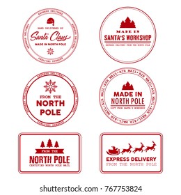 North Pole Post Office Sign, Express Delivery Grunge Rubber Stamp. Made In Santa’s Workshop Vector Illustration On The White Background.