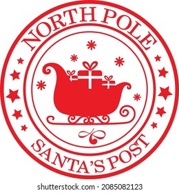 North Pole Santa Airmail Stamp Vektor. Silhouette Round Design Illustration.