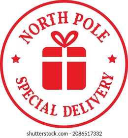 North Pole Santa Airmail Stamp vector. Round Design illustration Silhouette.