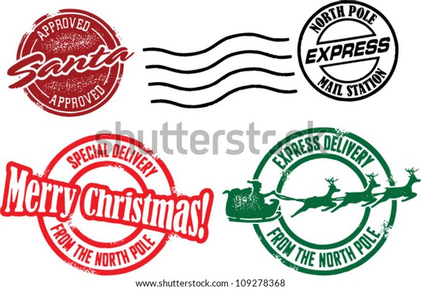 North Pole Santa Christmas Stamps Stock Vector (Royalty Free) 109278368