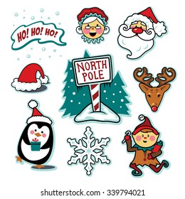 North pole Santa and Mrs. Claus illustration set