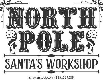 North Pole Santa's Workshop - Vintage Christmas Print