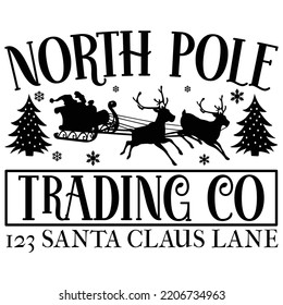 North Pole Trading Co, Fröhliche Weihnachtshemden Druckvorlage, Weihnachtsschnee Weihnachtsferien Neujahr Weihnachtsfest Weihnachtsmütze Vektorgrafik für Weihnachten handgezeichnet