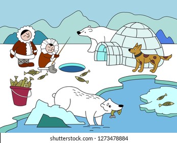 North Pole vector illustration. Educational game for kids educational game. Arctic animals