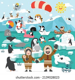 North pole winter arctic animals  icebergs