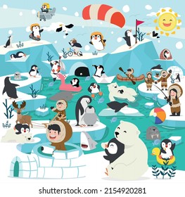 North pole winter arctic animals  icebergs vector