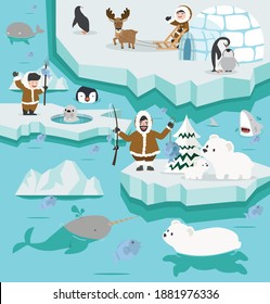 North pole winter arctic landscape cartoon