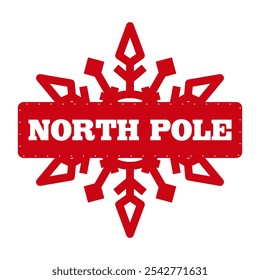 North pole.Christmas stamp design with snowflake. Holiday template for Xmas handmade gifts. Vector illustration