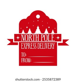 North pole.Christmas tag design. Holiday template for Xmas handmade gifts. Vector illustration