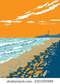 North Ponto Beach in South Carlsbad State Beach California WPA Poster Art
