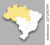 North Region location within Brazil 3d isometric map