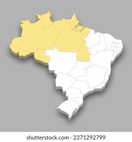 North Region location within Brazil 3d isometric map