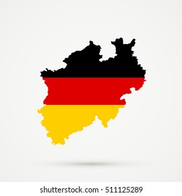 North Rhine Westfalia map in Germany flag colors, editable vector.



