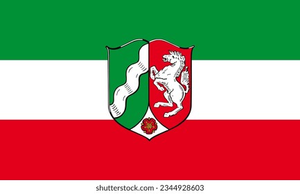 North Rhine Westphalia flag with coat of arms vector illustration isolated. Germany province state. Original and simple flag isolated in official colors and Proportion Correctly.