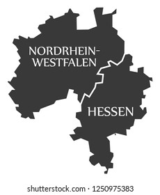 North Rhine Westphalia - Hesse federal states map of Germany black with titles