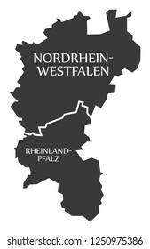 North Rhine Westphalia - Rhineland Palatinate federal states map of Germany black with titles