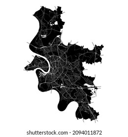 Düsseldorf, North Rhine-Westphalia, Germany, Germany, high resolution vector map with city boundaries, and editable paths. The city map was drawn with white areas and lines for main roads, side roads 