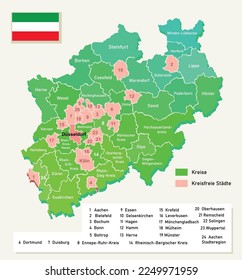 North Rhine-Westphalia map in Germany. Vector illustration