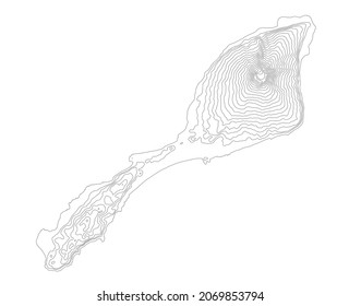 North Sea Island of Jan Mayen, Norway. Coastline and height contours. Contour lines 100 meter spacing. Scalable vector graphic.
