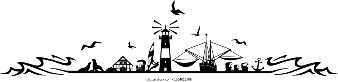 North Sea Landscape Silhouette Vector