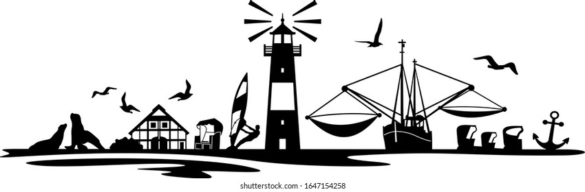 North Sea Silhouette Landscape Vector