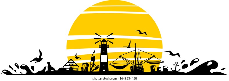 North Sea Silhouette Landscape Vector