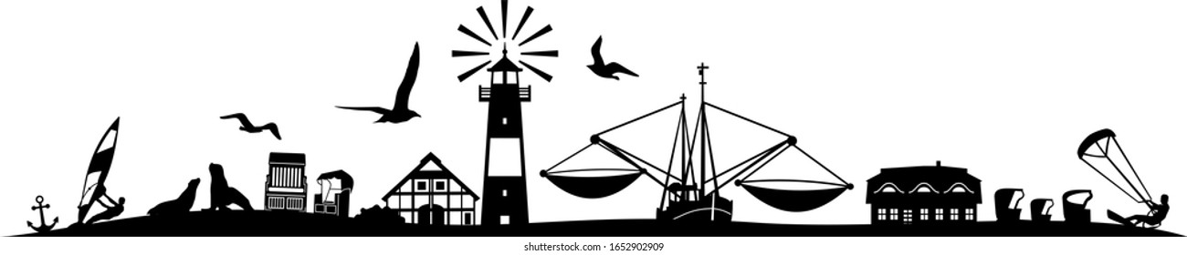 Silhouette Landschaft Vektorillustration Nordsee