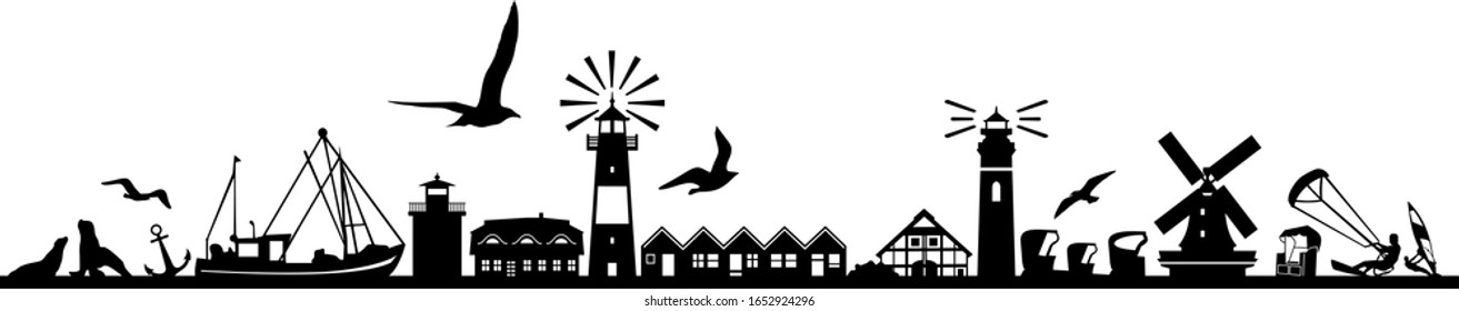 North Sea Silhouette Landscape Vector