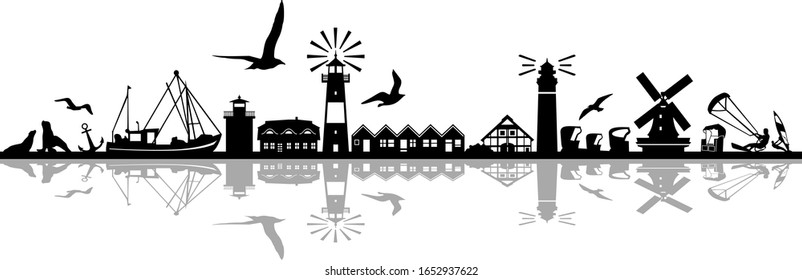 North Sea Silhouette Landscape Vector