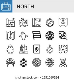 north simple icons set. Contains such icons as Map, Compass, Flag, Penguin, Windrose, World, Viking, can be used for web, mobile and logo