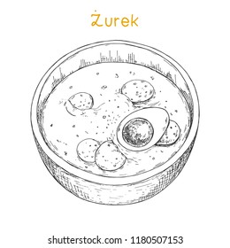 North Slavic fermented cereal soup. Bowl of soup isolated on white background. Vector