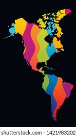 North and South America colorful vector map silhouette