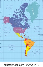 North and South America high detailed vector map