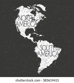 North and South America map background vector performed in vintage style.