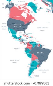 North and South America Map - Detailed Vector Illustration