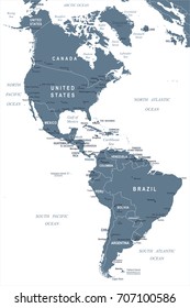 North and South America Map - Detailed Vector Illustration